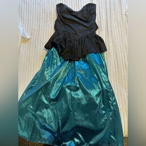 VTG 80s Gunne Sax Jessica McClintock Metallic Teal & Black Peplum Party Dress